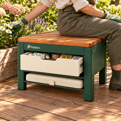 Paldren RootRest Garden Storage Stool with Drawer & Kneeling Pad