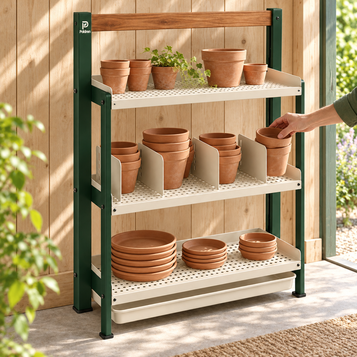 Paldren PotNest Three-Tier Garden Organizer with Dividers & Drip Tray