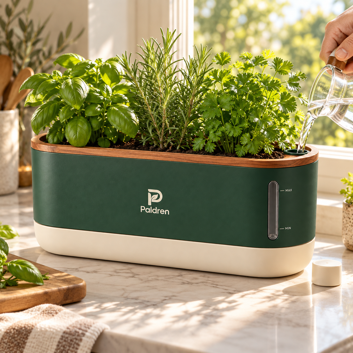 Paldren AquaRoot Self-Watering Herb Planter with Water-Level Window